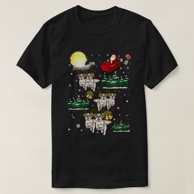 Sheltie Funny Reindeer jul Måne Santa Hund T Shirt (Design framsida)