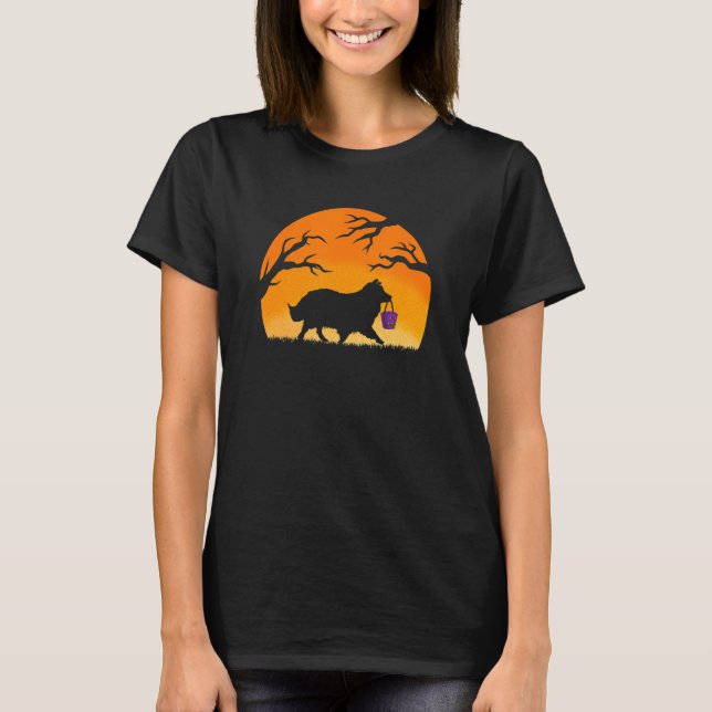 Sheltie Halloween Bus eller godis Shetland Sheepdo T Shirt (Framsida)