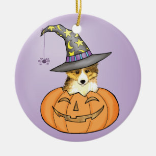 Sheltie Halloween Julgransprydnad Keramik