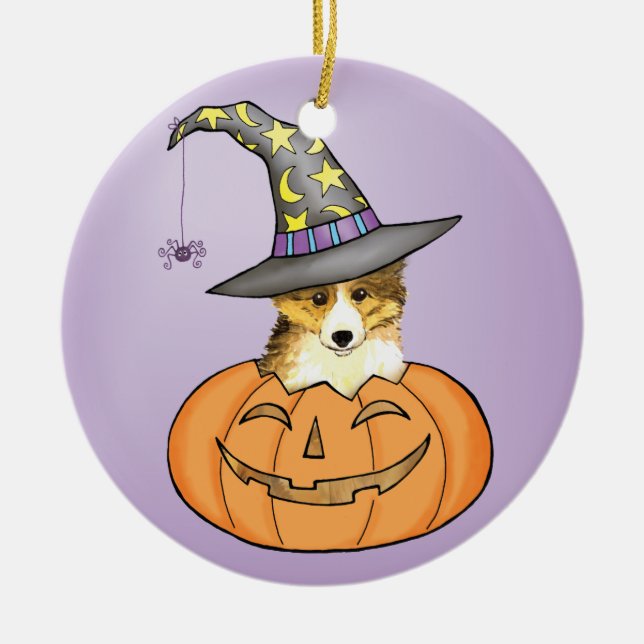 Sheltie Halloween Julgransprydnad Keramik (Framsidan)
