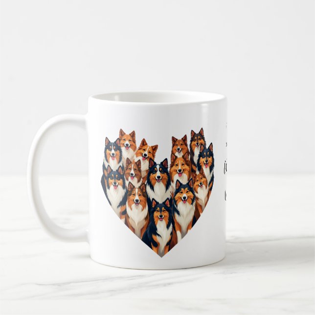 Sheltie Heart Illustration Cute Shetland Sheepdog Kaffemugg (Vänster)