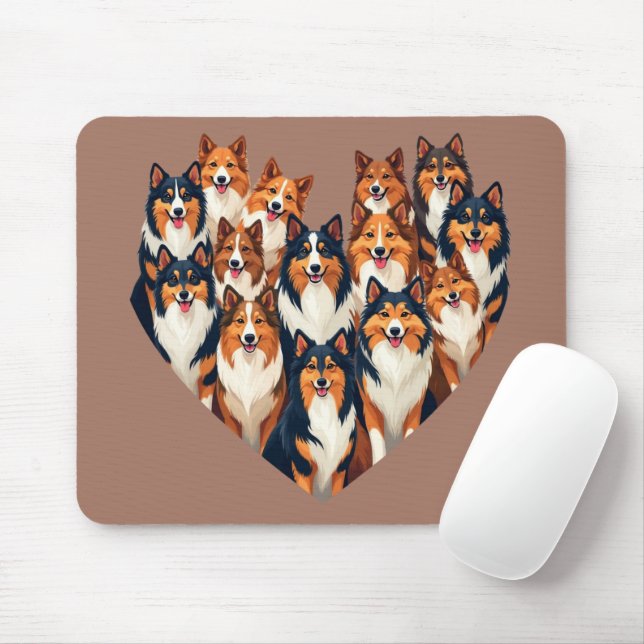 Sheltie Heart Illustration Cute Shetland Sheepdog Musmatta (Med mus)