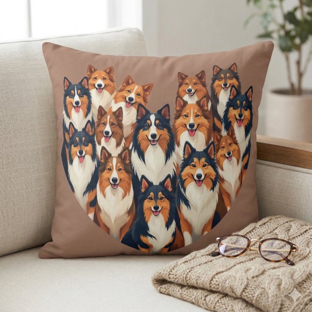 Sheltie Hjärtillustration Söt Shetlands Sheepdog Kudde (Sheltie Heart Illustration Cute Shetland Sheepdog Throw Pillow Mockup A)