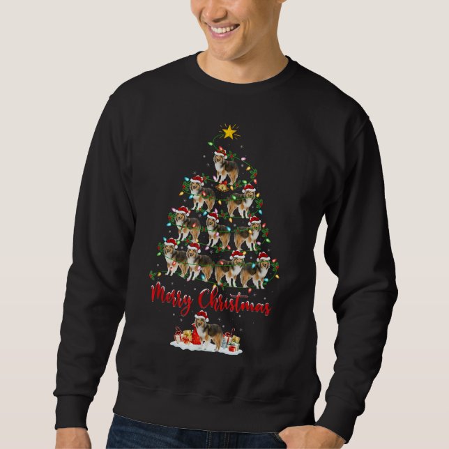 Sheltie Hund älskare Julafton Matching Santa Shelt Lång Ärmad Tröja (Framsida)