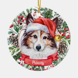 Sheltie Hund Anpassningsbar Santa Hat jul Ornament