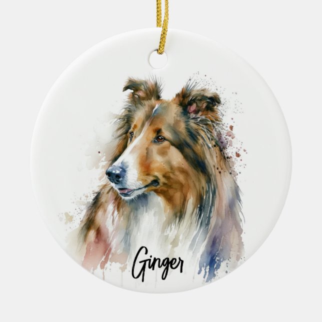 Sheltie Hund aveln Personlig Julgransprydnad Keramik (Framsidan)