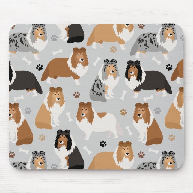 Sheltie Hund Bones and Tass Mouse Pad Musmatta (Framsidan)