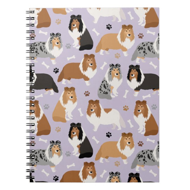 Sheltie Hund Bones and Tassar Notebook Anteckningsbok (Framsidan)