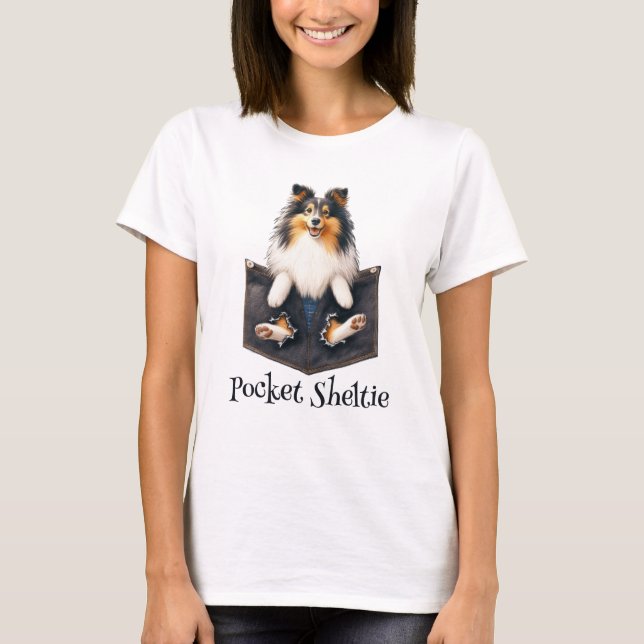 Sheltie Hund in A Pocket T Shirt (Framsida)