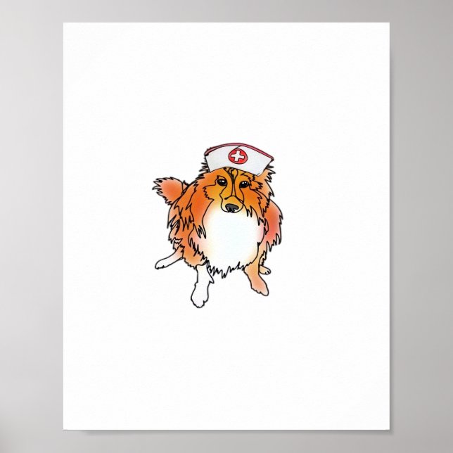 Sheltie Hund in Nurse Hat - animalsinhats Classic  Poster (Framsidan)