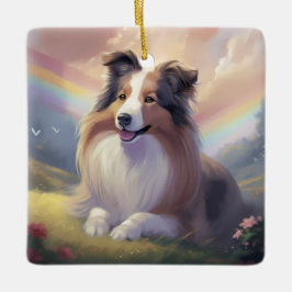 Sheltie Hund Memorial Rainbow Bridge Personlig Julgransprydnad Keramik