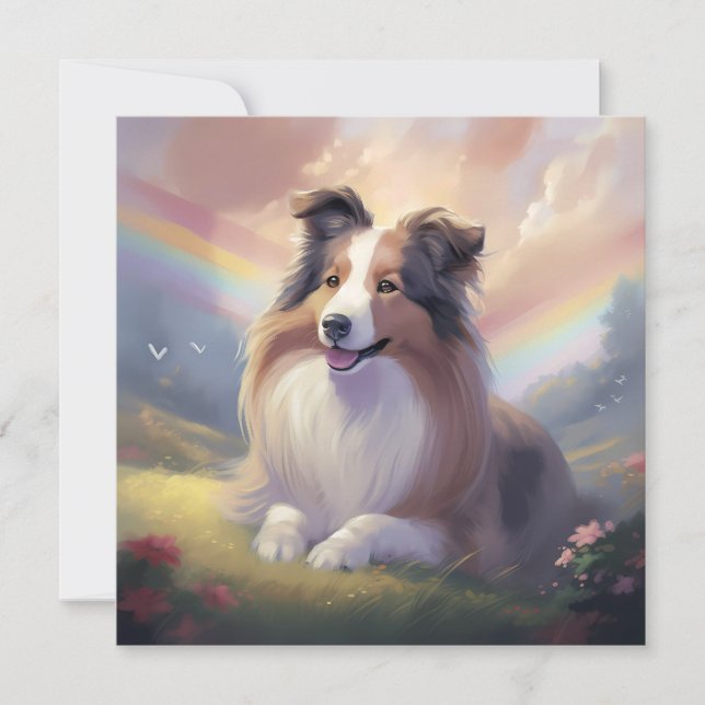 Sheltie Hund Memorial Rainbow Bridge Personlig Julkort (Framsida)