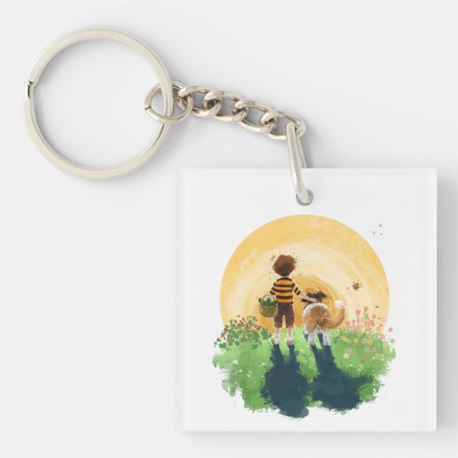 Sheltie Hund och Boy Walk in i Sunset (Framsidan)