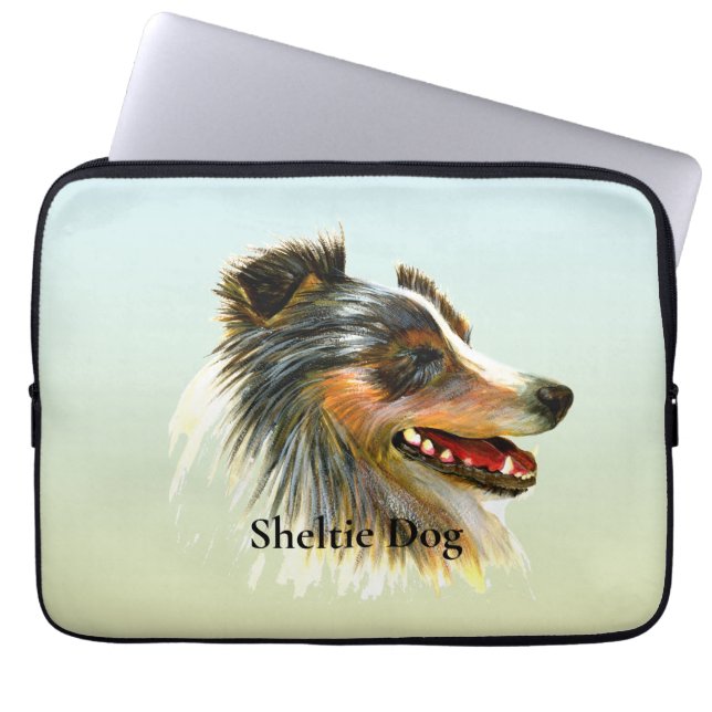 Sheltie Hund Pet Watercolor Painting Laptop Fodral (Framsidan)