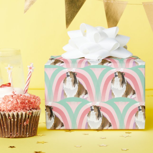 Sheltie Hund Rainbow Rosa Birthday Presentpapper (Födelsedagsfest)