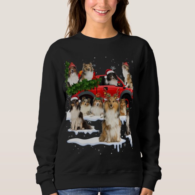 Sheltie Hund Red Lastbil Julgran Santa Ugly Xm T Shirt (Framsida)