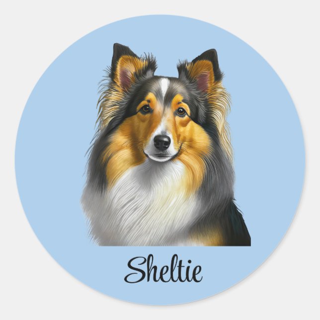 Sheltie Hund Template Runt Klistermärke (Framsida)