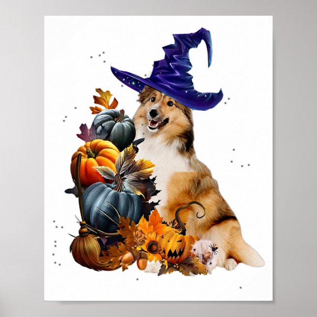 Sheltie Hund Witch och Pumpkins Halloween Thanksgi Poster (Framsidan)