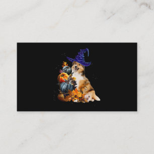 Sheltie Hund Witch och Pumpkins Halloween Thanksgi Visitkort