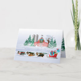 Sheltie Hundar Brown, Black and Grått, Pulling Sle Helgkort