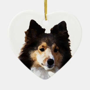 Sheltie hundmålning skissar julgransprydnad keramik