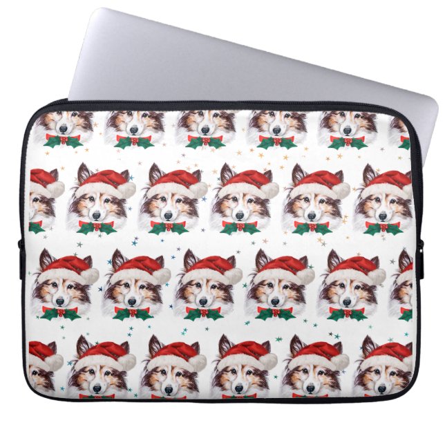 Sheltie Hundras Julstjärnor Laptop Fodral (Framsidan)