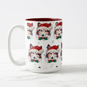 Sheltie Hundras Julstjärnor Två-Tonad Mugg