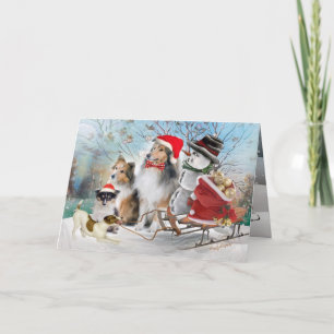 Sheltie, Jack Russell och Snögubbe Julafton-kort Helgkort