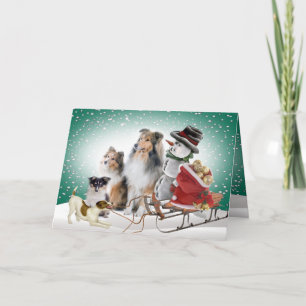 Sheltie, jack Russell och snögubbejulaftonkort Helgkort