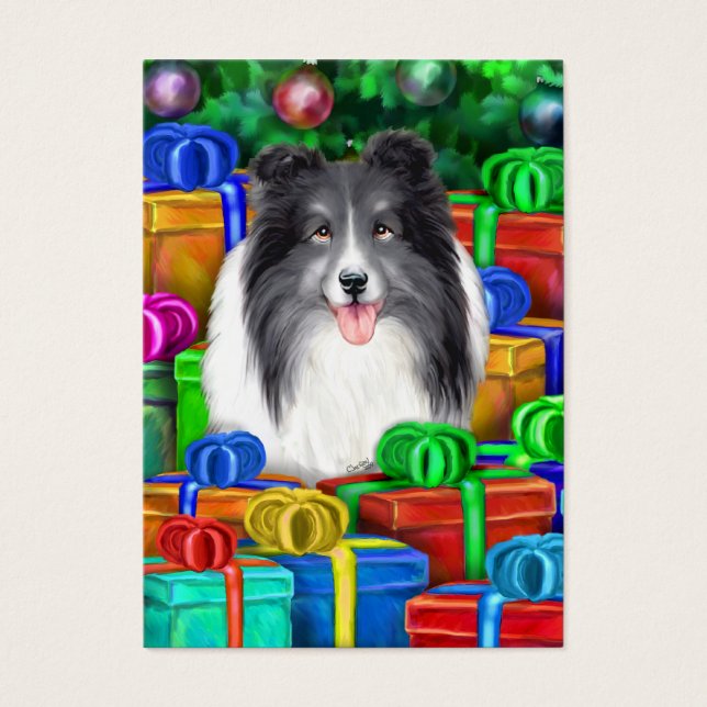 Sheltie jul Bi Blk Flat Cards Visitkort (Framsidan)