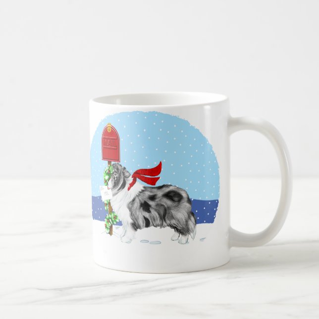 Sheltie jul Mail Bi Blue Kaffemugg (Höger)