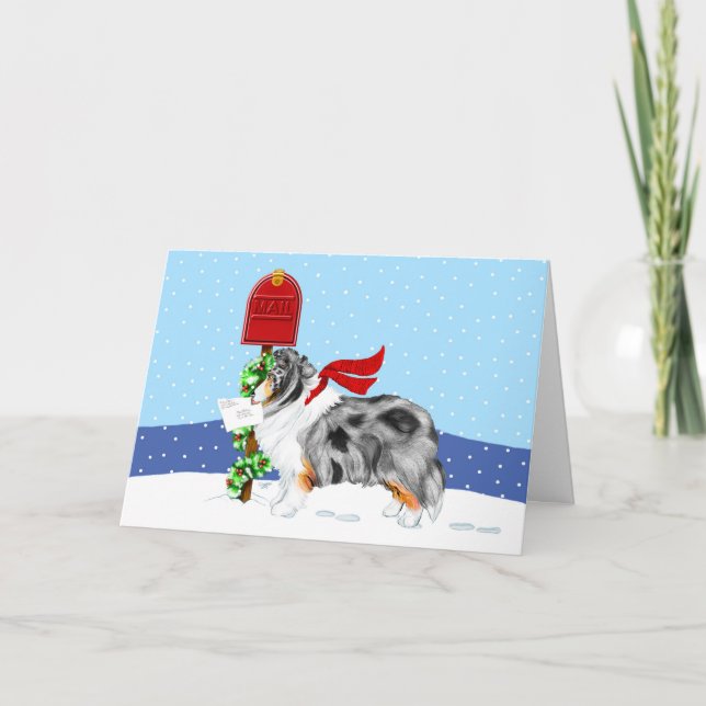 Sheltie jul Mail Blue Merle Helgkort (Framsida)