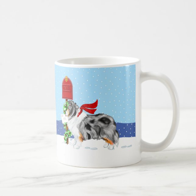 Sheltie jul Mail Blue Merle Kaffemugg (Höger)