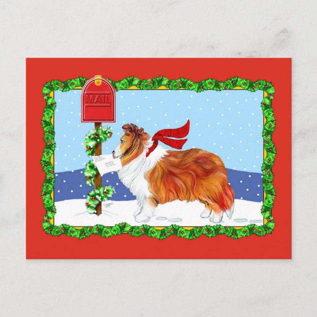 Sheltie jul Mail Sable Helg Vykort (Framsida)