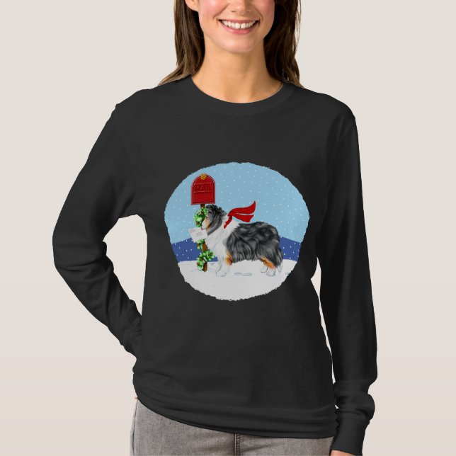 Sheltie jul Mail Tri Färg Tee (Framsida)