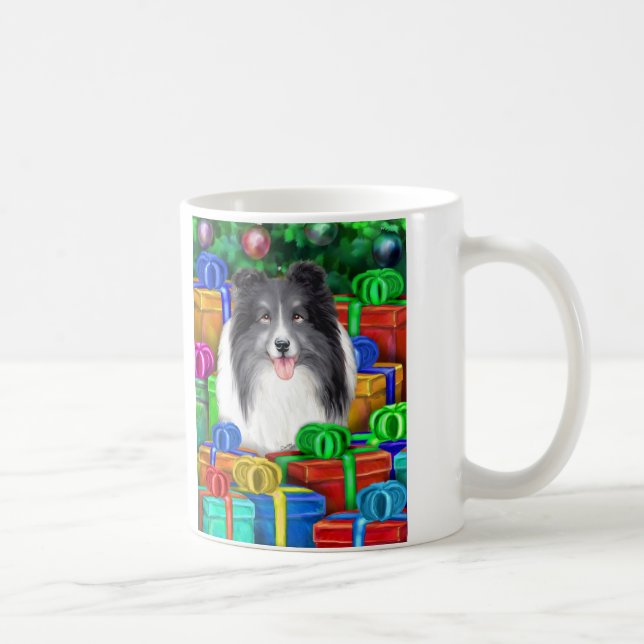 Sheltie jul Open Gifts Bi Black Kaffemugg (Höger)