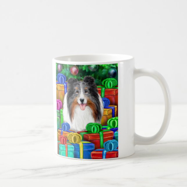 Sheltie jul Open Gifts Blue Merle Kaffemugg (Höger)
