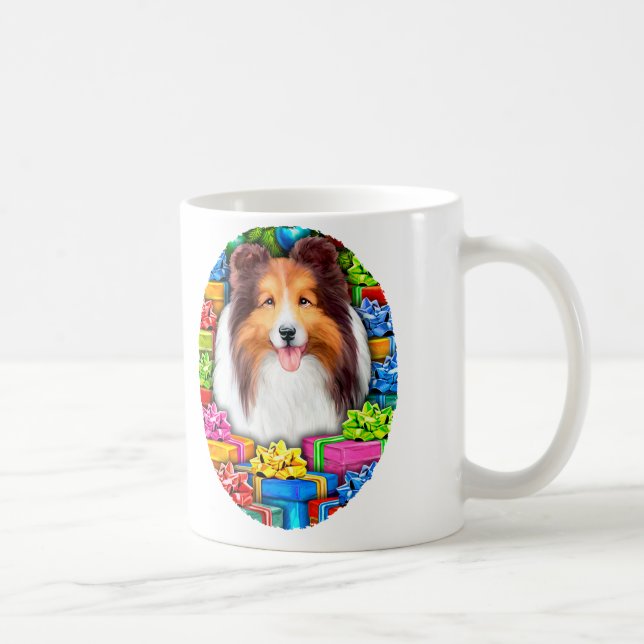 Sheltie jul Open Gifts Sable Kaffemugg (Höger)