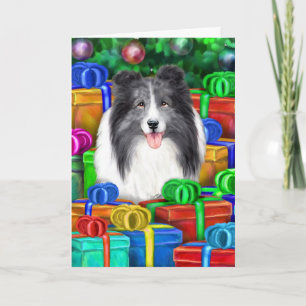Sheltie Jul Öppna Gåvor Bi Blue Helgkort