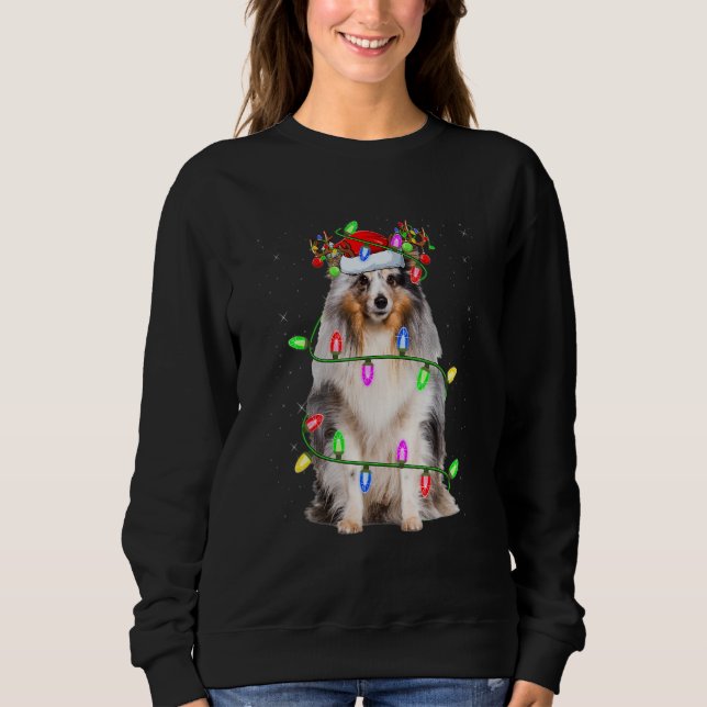 Sheltie julgran Ljusstövel Pajama Hund Jul T Shirt (Framsida)