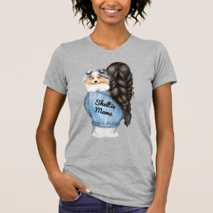 Sheltie Mamma Black Hair w Merle Shetland Sheepdog T Shirt