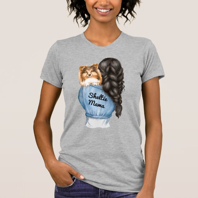 Sheltie Mamma Black Hair w Sable Shetland Sheepdog T Shirt (Framsida)