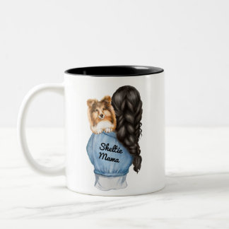 Sheltie Mamma Black Hair w Sable Shetland Sheepdog Två-Tonad Mugg