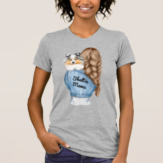 Sheltie Mamma Brown Hair w Merle Shetland Sheepdog T Shirt
