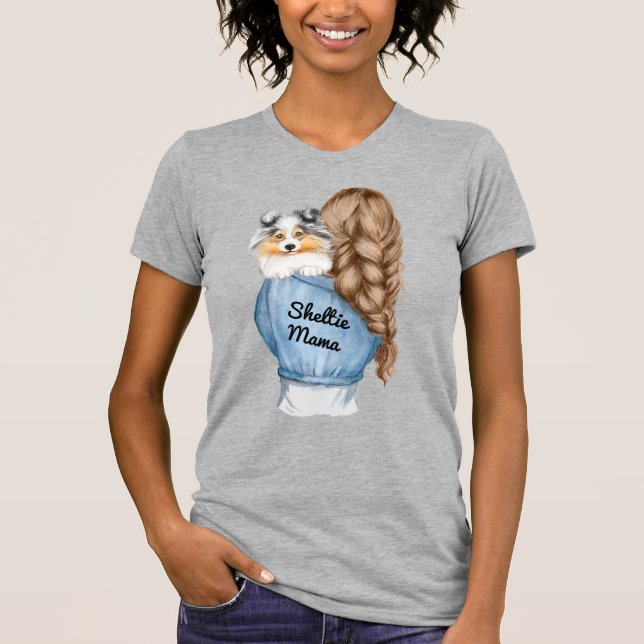 Sheltie Mamma Brown Hair w Merle Shetland Sheepdog T Shirt (Framsida)