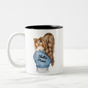 Sheltie Mamma Brunette med Sable Shetland Sheepdog Två-Tonad Mugg