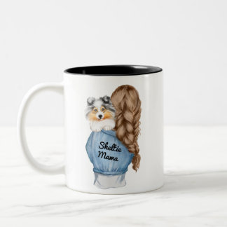 Sheltie Mamma Brunette w Merle Shetland Sheepdog Två-Tonad Mugg