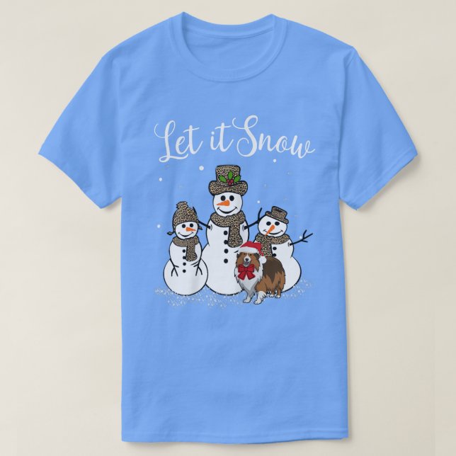 Sheltie Mamma Låt det snöa Snögubbe Leopard Print5 T Shirt (Design framsida)