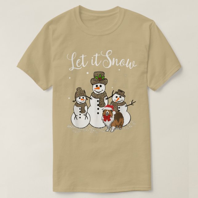 Sheltie Mamma Låt det snöa Snögubbe Leopard Skriv  T Shirt (Design framsida)