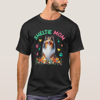 Sheltie Mamma Mors Dag Blommig Söt Hundägare Famil T Shirt